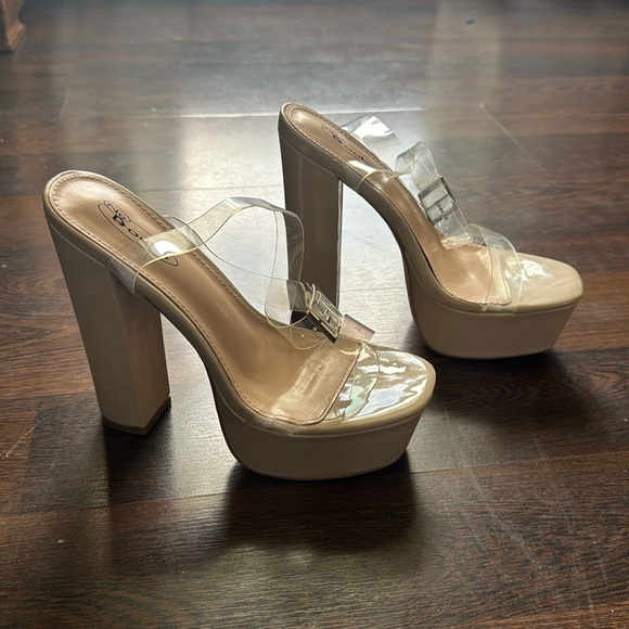 No Doubt Shoes - No Doubt Clear Strap Platform Heels Beige 38